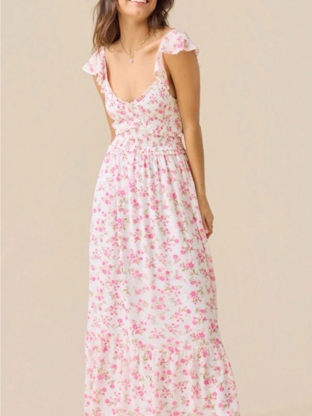 Altar'd State White Maxi Dress with Pink Floral Print - NWT
